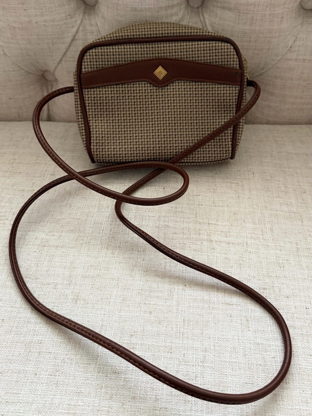 Brown Houndstooth Crossbody Bag